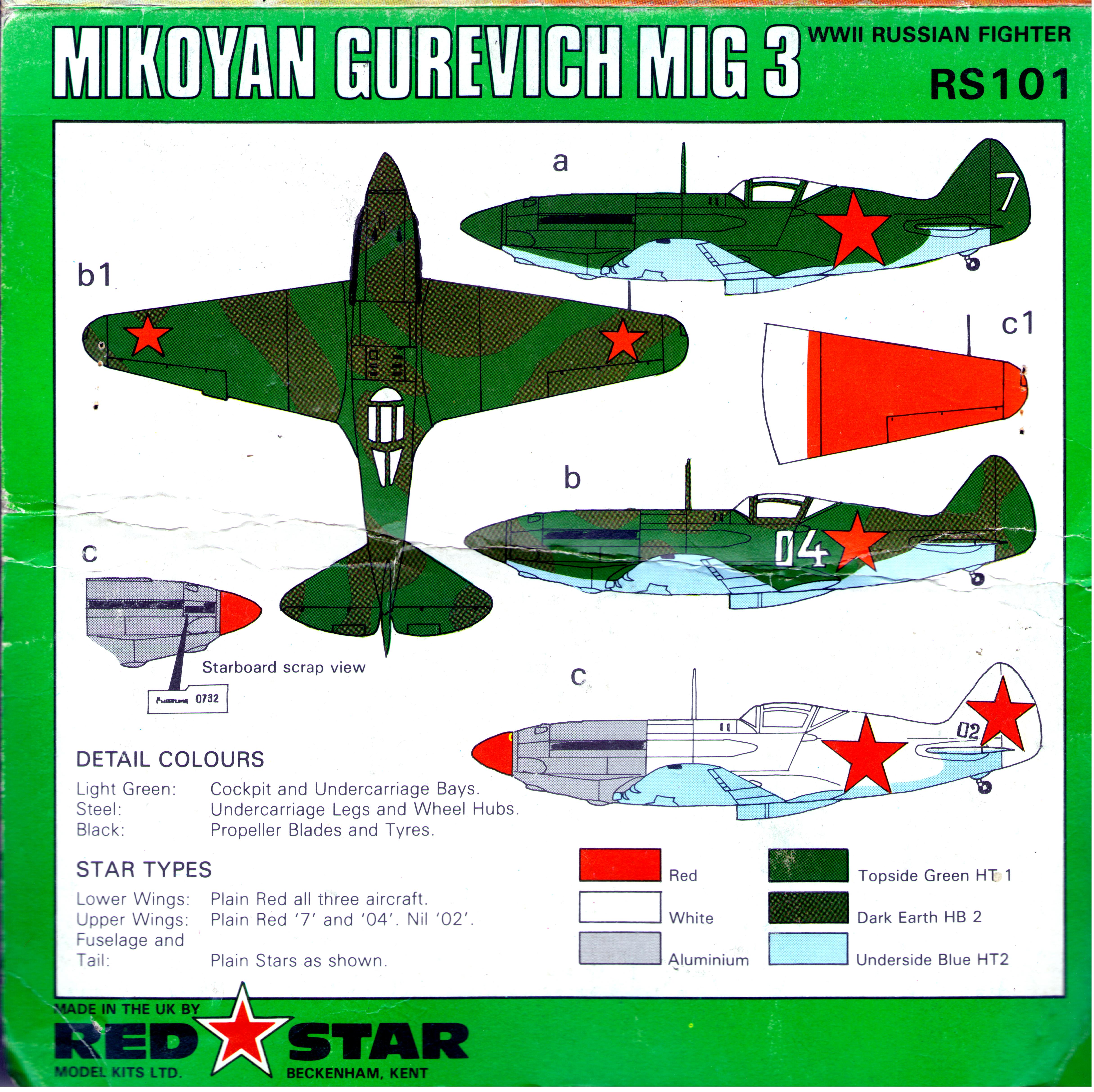 Red Star RS101 Mikoyan and Gurevich MiG-3, Red Star Model Kits Ltd, 1984 Colour painting guide